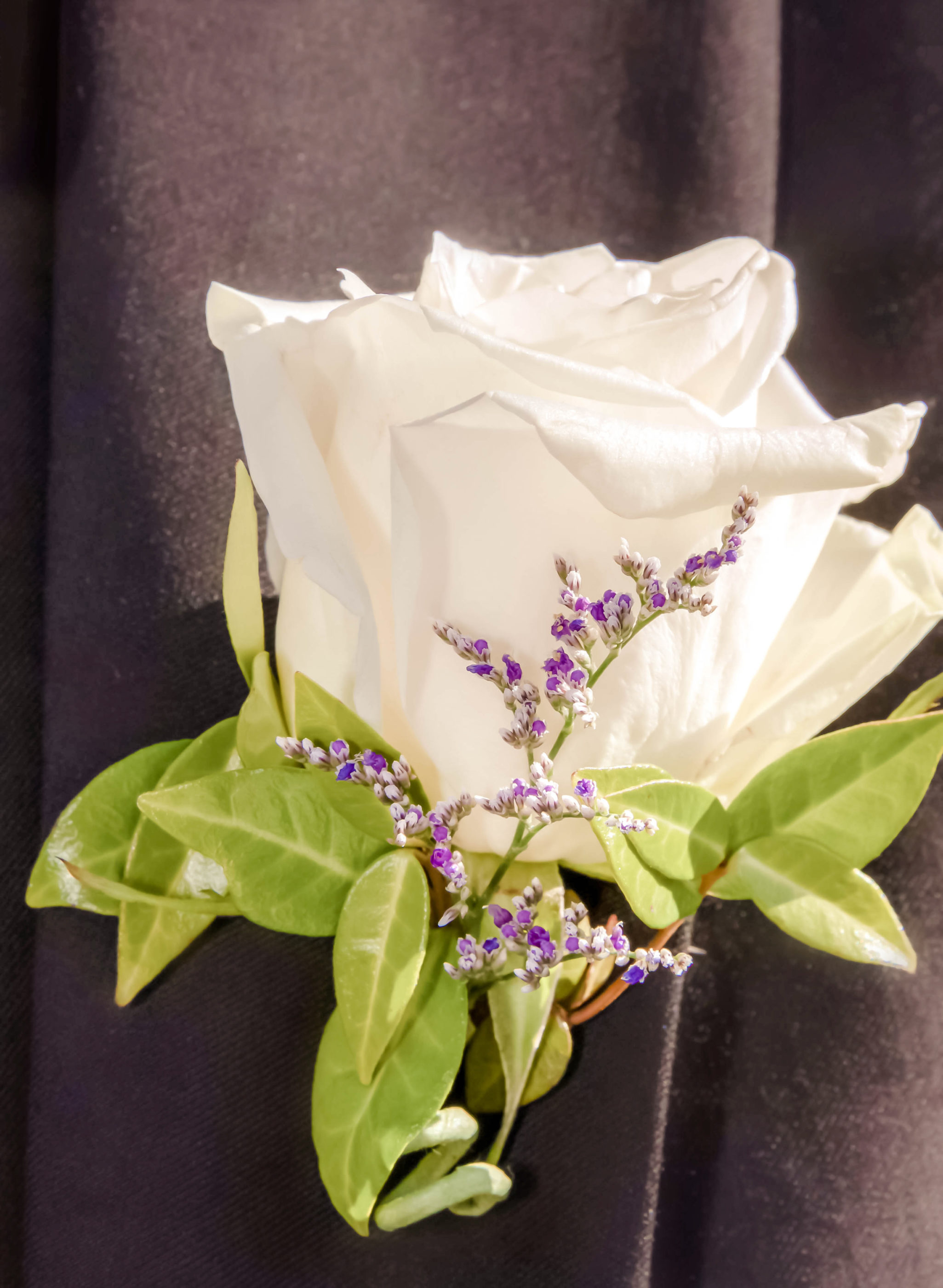 groom's white rose boutonniere